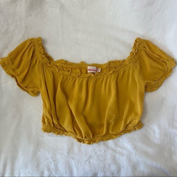 Showpo Yellow Mustard Off Shoulder Crop Top - Picture 2 of 5